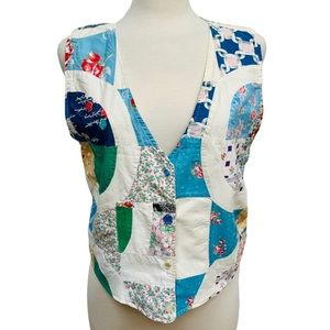 VINTAGE Tarra by Stephanie La Rue Multicolor Patchwork Vest Button-Front
